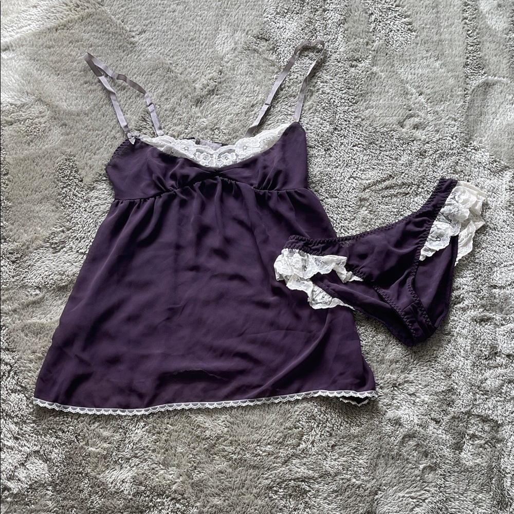 Elegant Purple Lace Trim Sleepwear Set